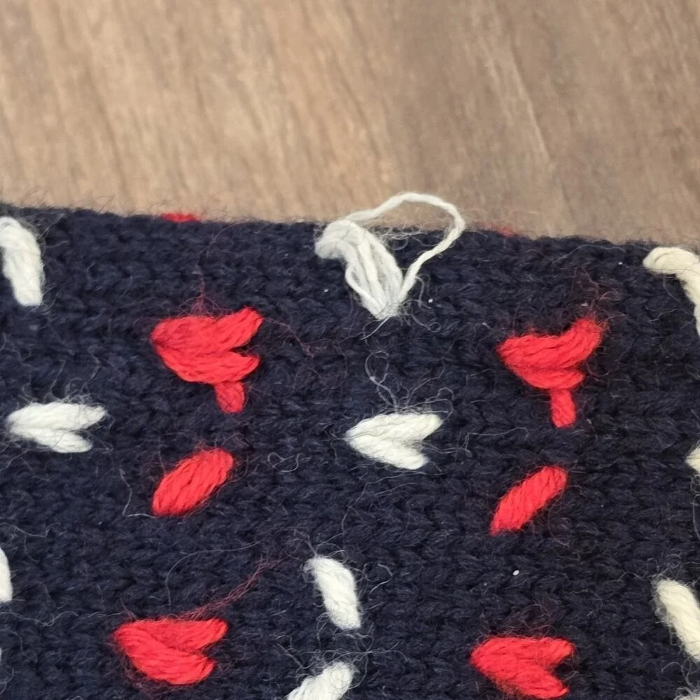 American Eagle Blanket Sweater Scarf Classic Heavy Knit Navy Blue Red White 72x9